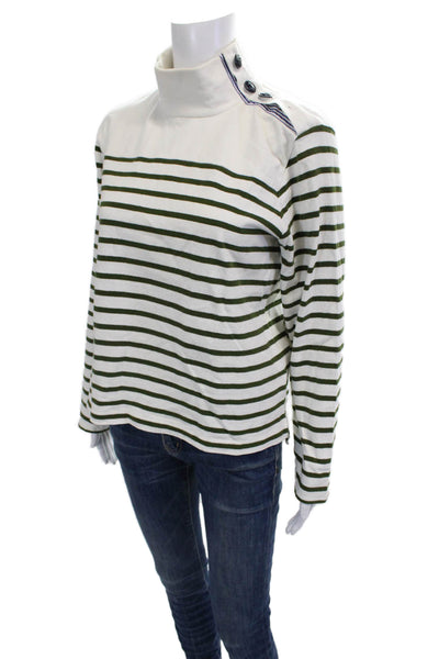 J Crew Unisex Pullover Sweater Cotton Striped Mock Neck Green Size M
