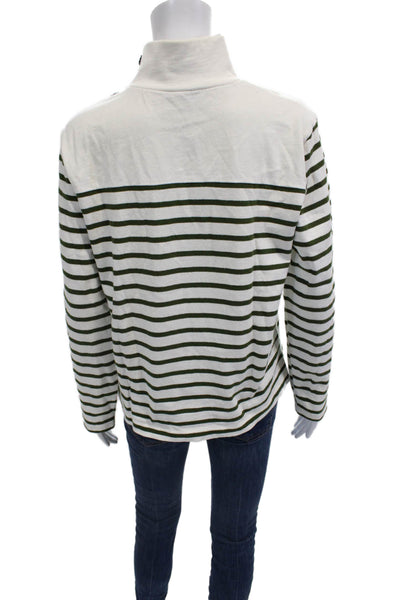 J Crew Unisex Pullover Sweater Cotton Striped Mock Neck Green Size M