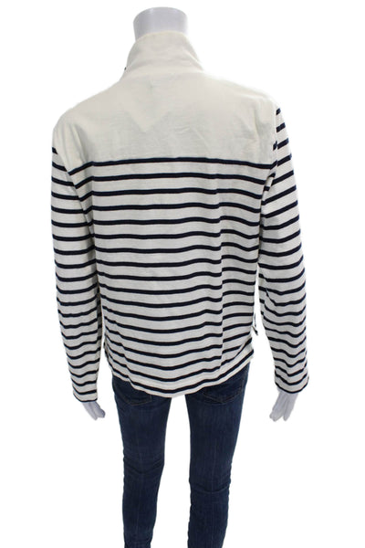 J Crew Unisex Pullover Sweater White Striped Mock Neck Long Sleeve Size M