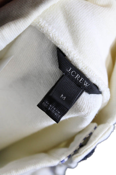 J Crew Unisex Pullover Sweater White Striped Mock Neck Long Sleeve Size M