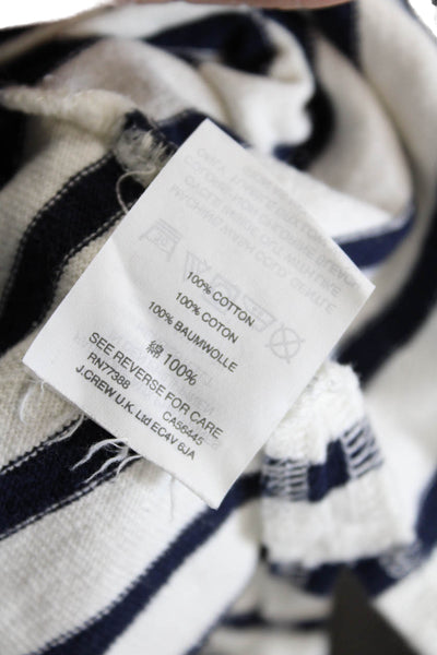 J Crew Unisex Pullover Sweater White Striped Mock Neck Long Sleeve Size M