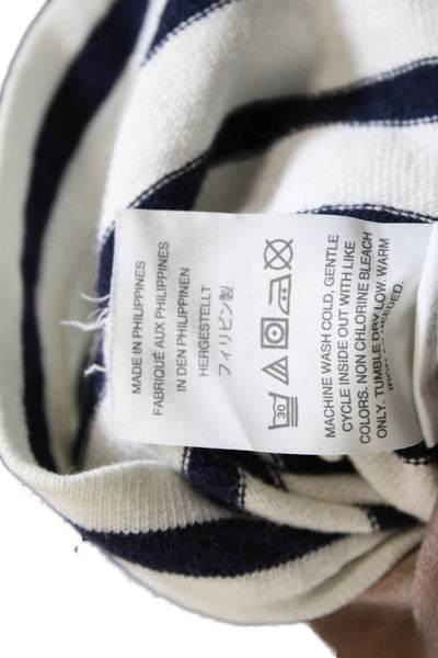 J Crew Unisex Pullover Sweater White Striped Mock Neck Long Sleeve Size M