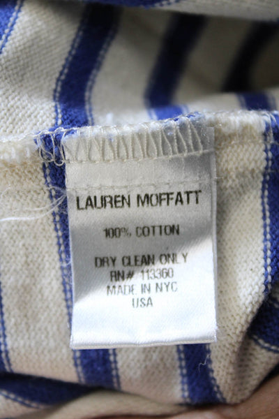Lauren Moffatt Women Beige Striped Cotton 3/4 Sleeve Basic T-Shirt Size M