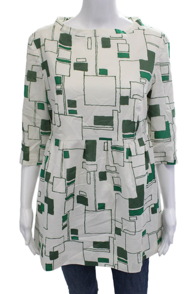 Lee Andersen Women Tunic 3/4 Sleeve Round Neck Geometric Green Polyester Size L