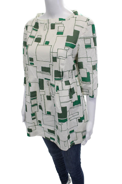 Lee Andersen Women Tunic 3/4 Sleeve Round Neck Geometric Green Polyester Size L