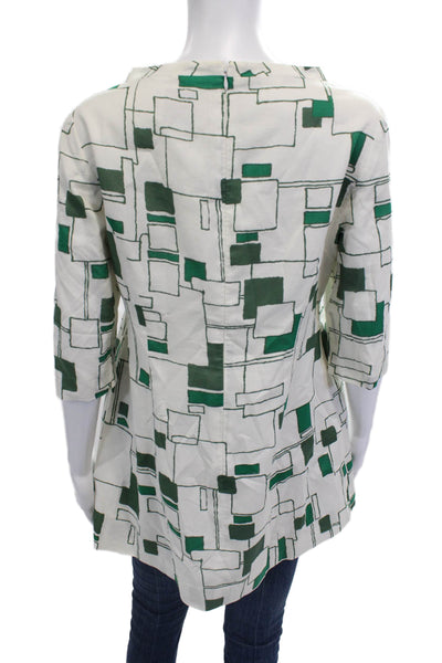 Lee Andersen Women Tunic 3/4 Sleeve Round Neck Geometric Green Polyester Size L