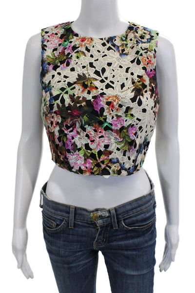 Artelier Nicole Miller Womens Cropped Floral Sleeveless Blouse Multi Size S