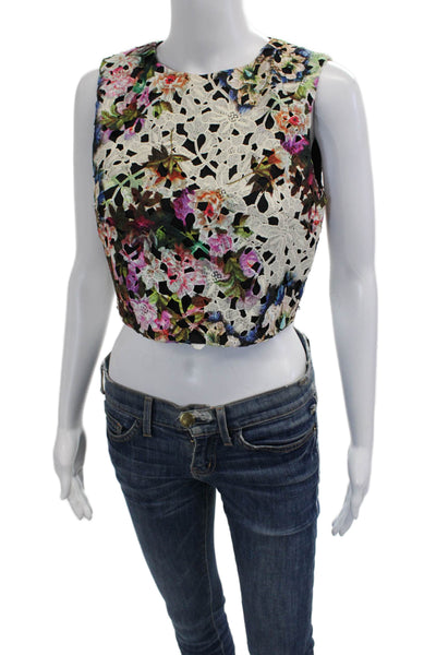 Artelier Nicole Miller Womens Cropped Floral Sleeveless Blouse Multi Size S
