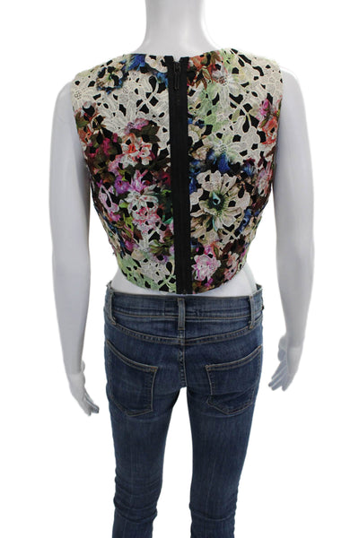 Artelier Nicole Miller Womens Cropped Floral Sleeveless Blouse Multi Size S