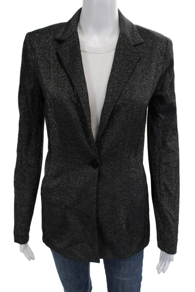 Bailey 44 Women Black Collared Blazer Button Long Sleeve 80s Rayon Lurex Size S