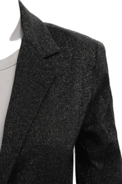Bailey 44 Women Black Collared Blazer Button Long Sleeve 80s Rayon Lurex Size S