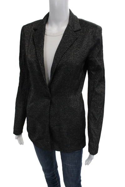 Bailey 44 Women Black Collared Blazer Button Long Sleeve 80s Rayon Lurex Size S
