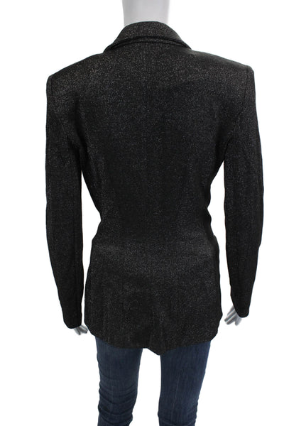 Bailey 44 Women Black Collared Blazer Button Long Sleeve 80s Rayon Lurex Size S