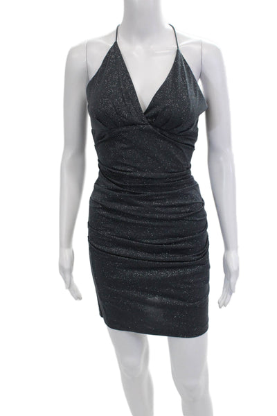 Laundry by Shelli Segal Women Bodycon Mini Dress Black V-Neck Sleeveless Size 2