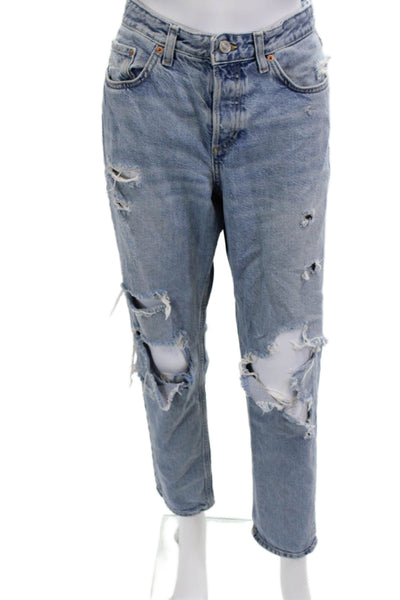 &Denim Womens Boyfriend Mom Jeans Light Blue Mid Rise Size 28