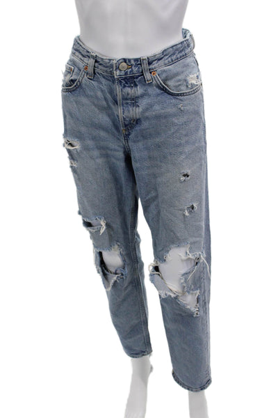 &Denim Womens Boyfriend Mom Jeans Light Blue Mid Rise Size 28