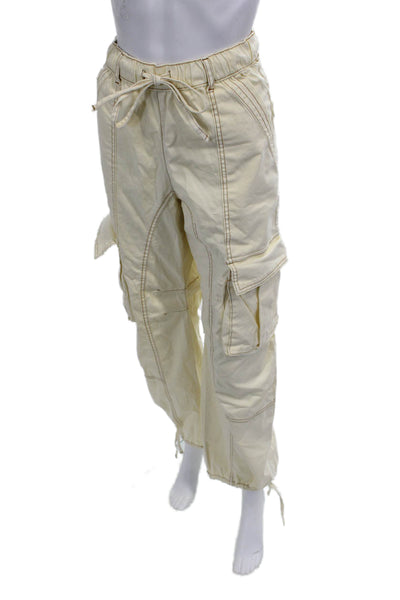 Zara Unisex Cargo Jogger Pants Beige Drawstring Cotton Blend Solid 90s Size 4