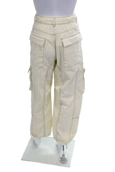 Zara Unisex Cargo Jogger Pants Beige Drawstring Cotton Blend Solid 90s Size 4