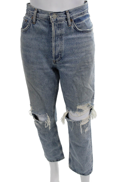 Agolde Womens Boyfriend Cropped Jeans Light Blue Mid Rise 30 Inseam Size 28