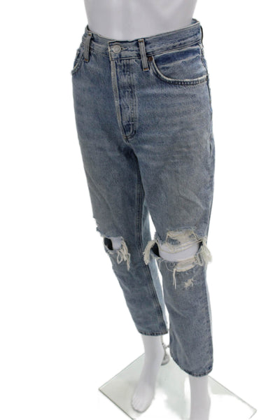 Agolde Womens Boyfriend Cropped Jeans Light Blue Mid Rise 30 Inseam Size 28