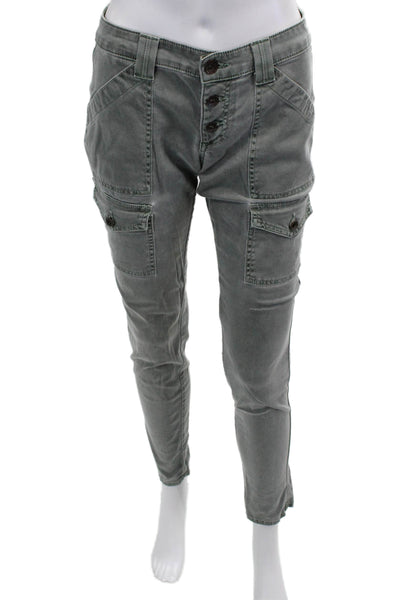 Rich & Skinny Women Cargo Ankle Pants Gray Button Size 28