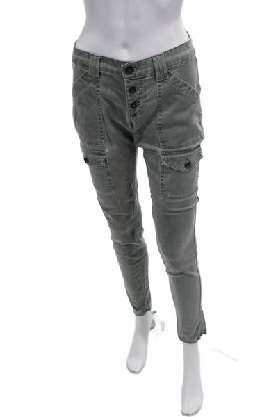 Rich & Skinny Women Cargo Ankle Pants Gray Button Size 28