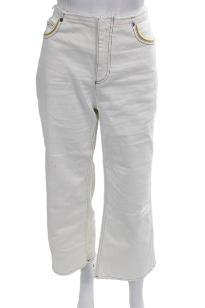 Sonia Rykiel Women Cropped Pants White Mid Rise Button Size 34
