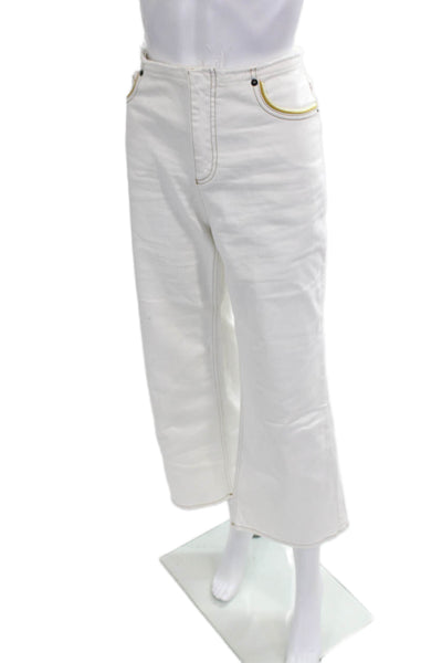 Sonia Rykiel Women Cropped Pants White Mid Rise Button Size 34