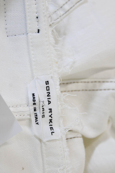 Sonia Rykiel Women Cropped Pants White Mid Rise Button Size 34