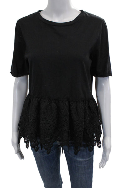 Endless Rose Womens Black Cotton Bohemian Crew Neck Short Sleeve T-Shirt Size M