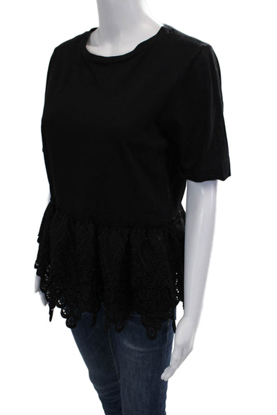 Endless Rose Womens Black Cotton Bohemian Crew Neck Short Sleeve T-Shirt Size M