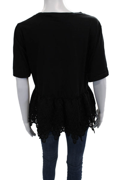 Endless Rose Womens Black Cotton Bohemian Crew Neck Short Sleeve T-Shirt Size M