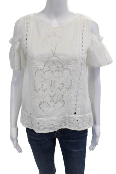 Zara Women Basic White Polyester Round Neck Short Sleeve Blouse Size M