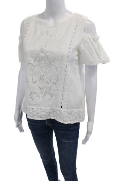 Zara Women Basic White Polyester Round Neck Short Sleeve Blouse Size M