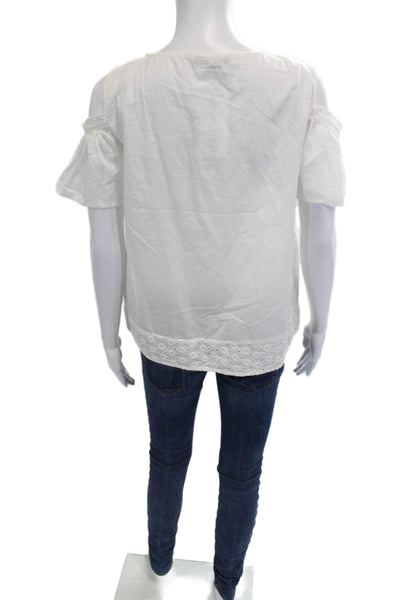 Zara Women Basic White Polyester Round Neck Short Sleeve Blouse Size M
