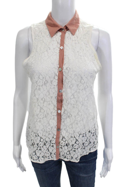 Solemio Womens Boho Floral Sleeveless Button Up Tank White Size S