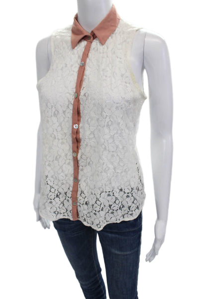 Solemio Womens Boho Floral Sleeveless Button Up Tank White Size S