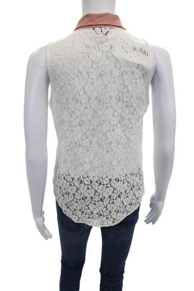 Solemio Womens Boho Floral Sleeveless Button Up Tank White Size S