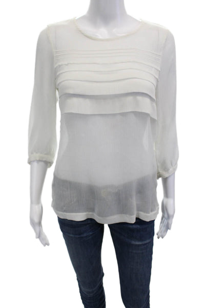 Zara Basic Women White Round Neck 3/4 Sleeve Polyester Blouse Size M