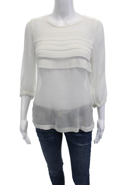 Zara Basic Women White Round Neck 3/4 Sleeve Polyester Blouse Size M
