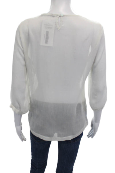 Zara Basic Women White Round Neck 3/4 Sleeve Polyester Blouse Size M