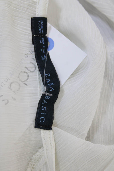 Zara Basic Women White Round Neck 3/4 Sleeve Polyester Blouse Size M