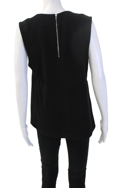 Sandro Women Basic Sleeveless Round Neck Zip Black Blouse Size 3