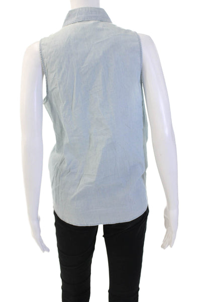 Equipment Femme Women Sleeveless Collared Button-Up Top Light Blue Size M