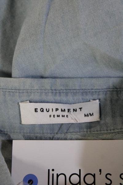 Equipment Femme Women Sleeveless Collared Button-Up Top Light Blue Size M
