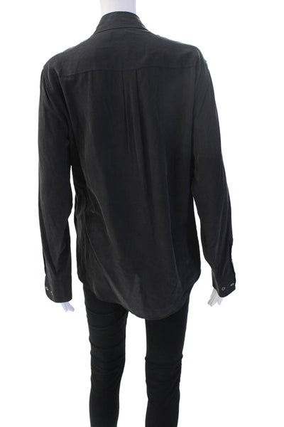 Equipment Femme Women Black Silk Collared Long Sleeve Army Blouse Size M