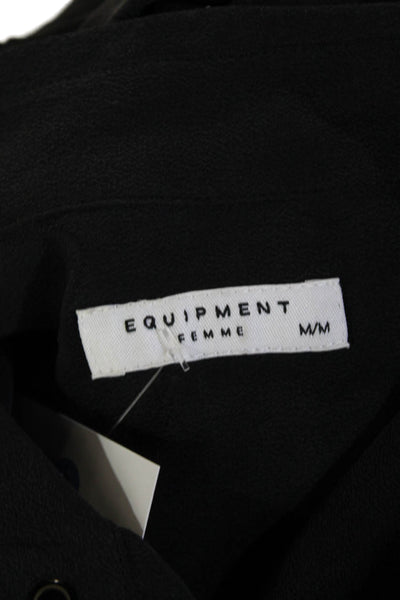 Equipment Femme Women Black Silk Collared Long Sleeve Army Blouse Size M