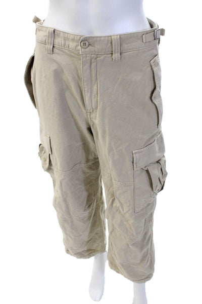 TNA Unisex Cropped Cargo Pants Beige Buckle 100% Cotton 25in Inseam Size 6
