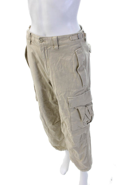 TNA Unisex Cropped Cargo Pants Beige Buckle 100% Cotton 25in Inseam Size 6