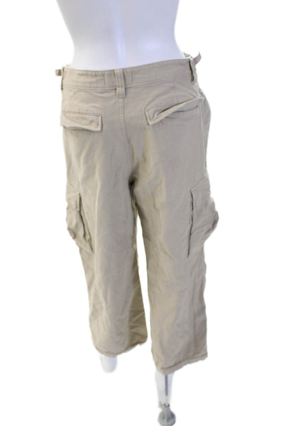 TNA Unisex Cropped Cargo Pants Beige Buckle 100% Cotton 25in Inseam Size 6